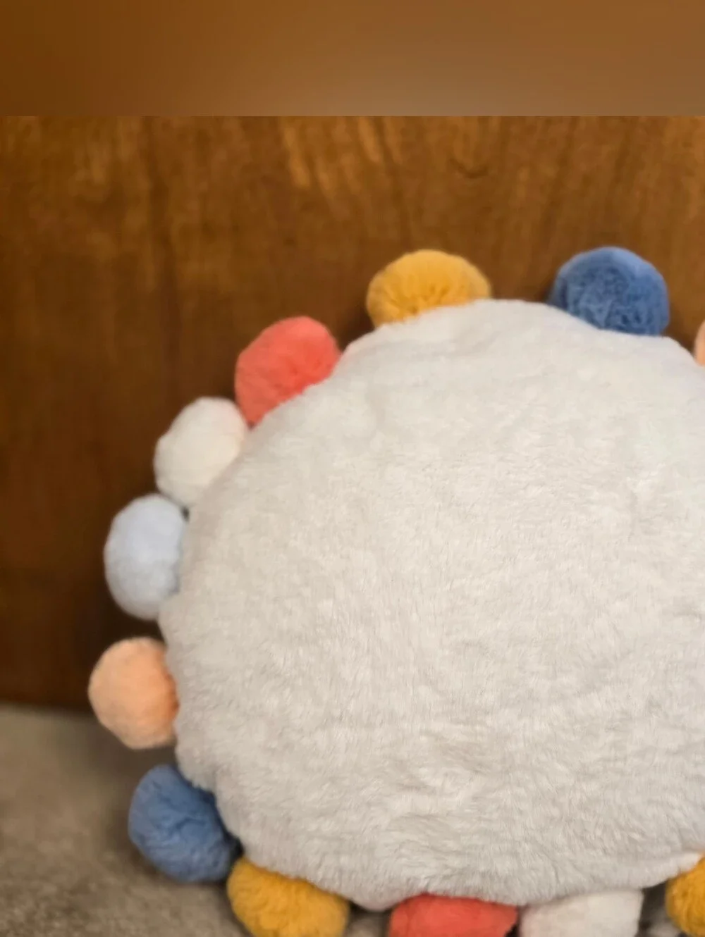 Round Plush Kids' Pillow with Pom-Poms Cream - Pillowfort Excellent Condition